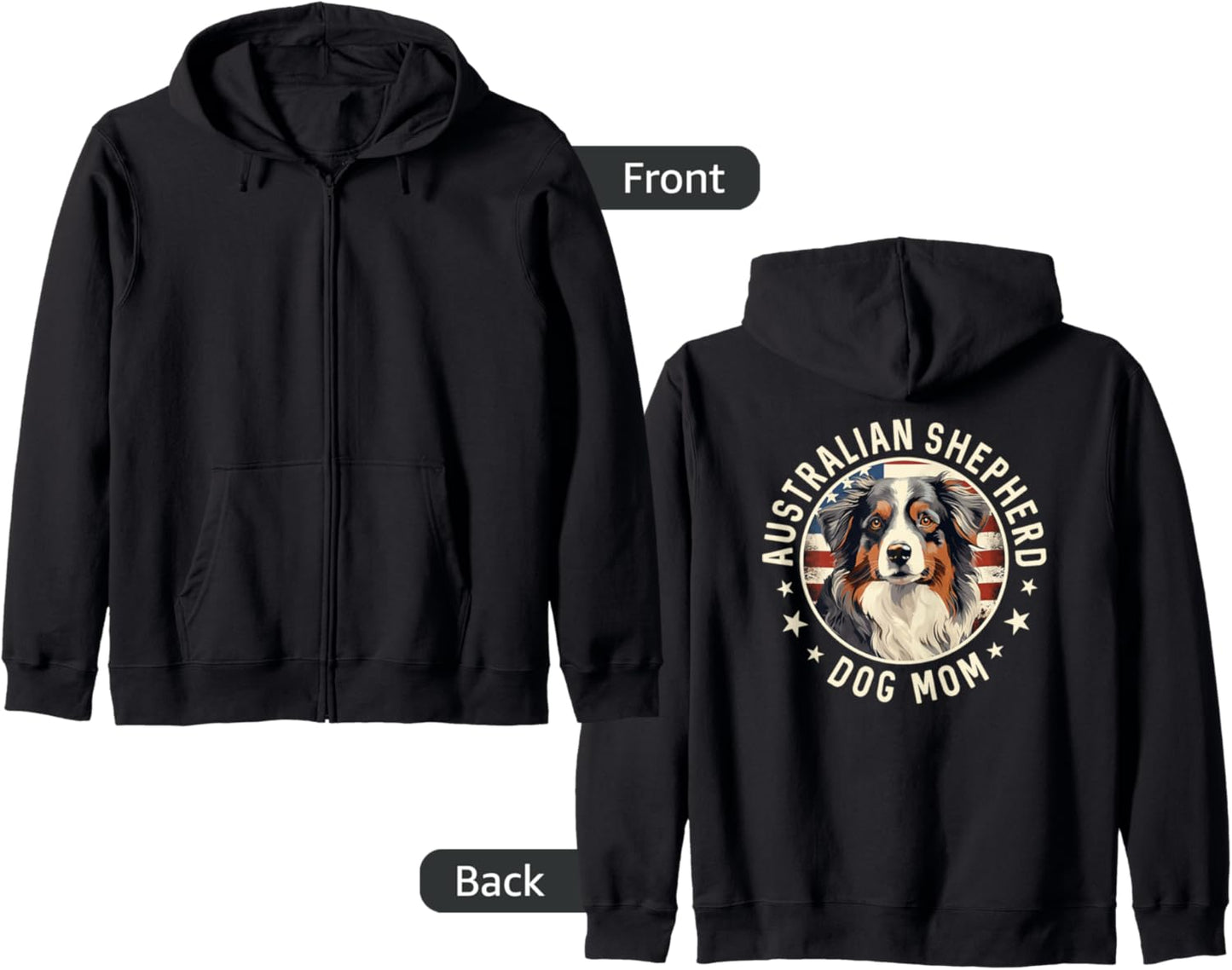 Aussie Dog American Flag, Australian Shepherd Dog Mom Zip Hoodie