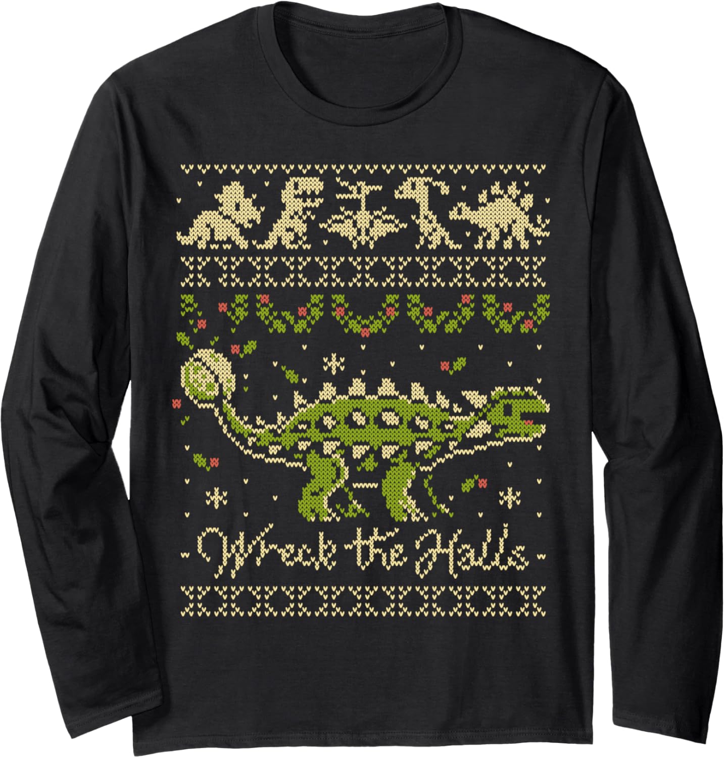 Ankylosaurus Dinosaur Christmas Sweater Long Sleeve T-Shirt
