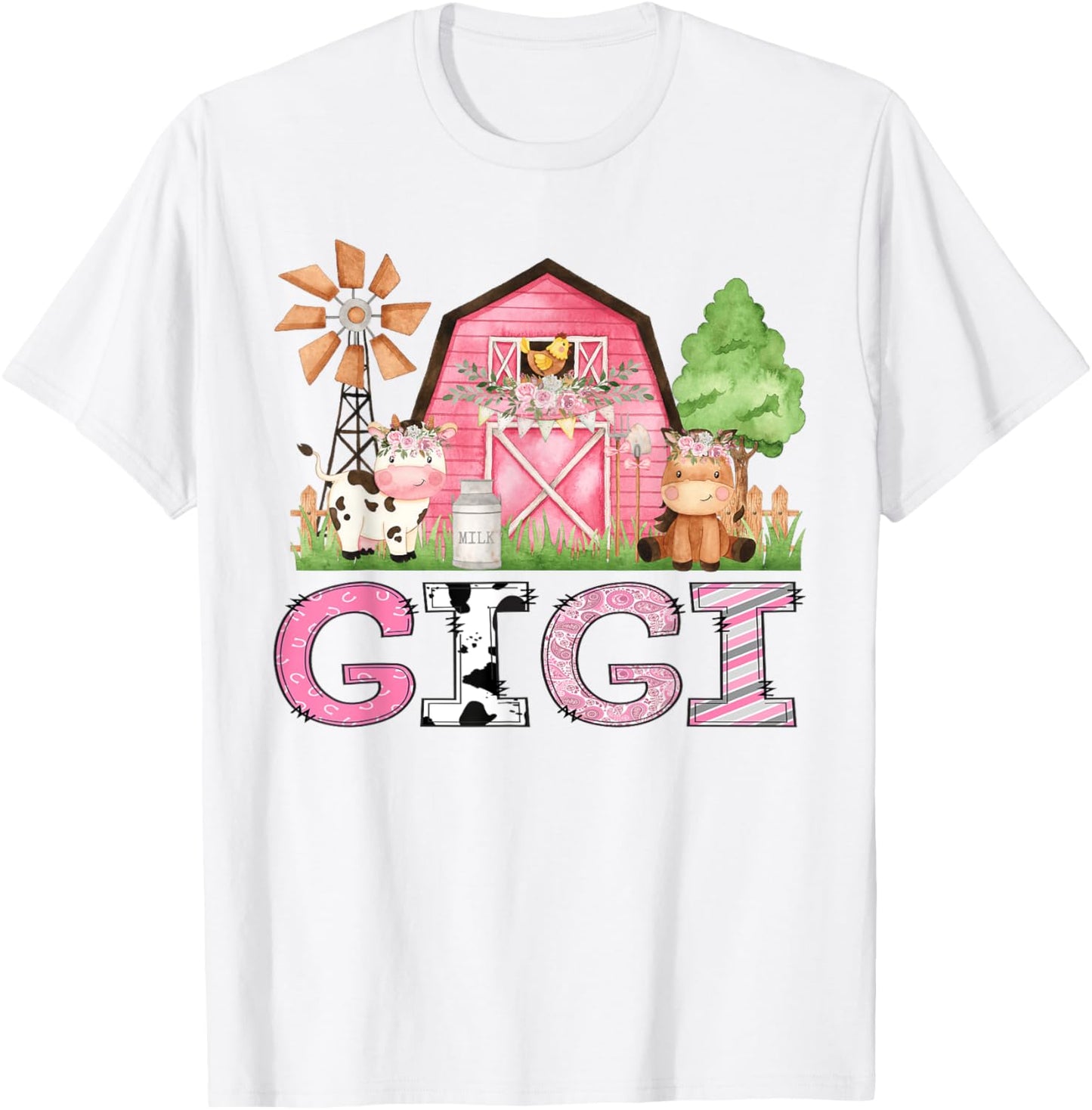 Gigi Pink Farm Animal Birthday Kids Matching Family T-Shirt