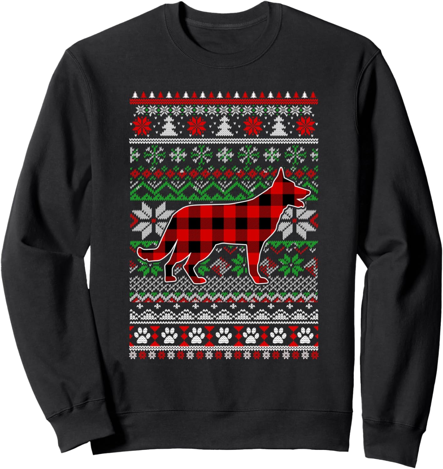 German Shepherd Red Plaid Ugly Christmas Xmas Sweatshirt