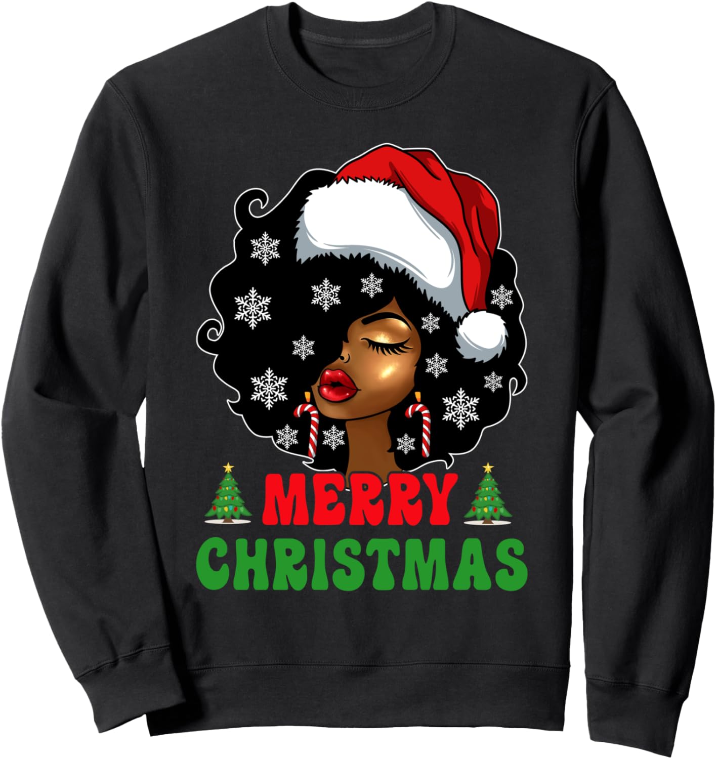 African American Women Afro Hair Black Woman Merry Christmas Sweatshirt