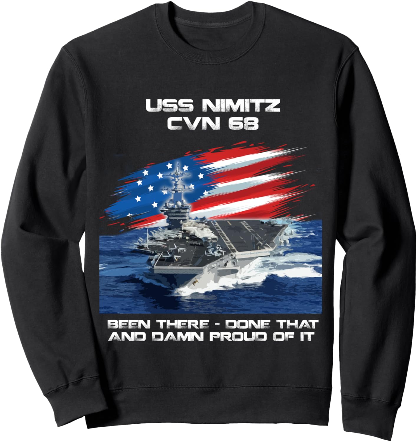 USS Nimitz CVN 68 Aircraft Carrier Veteran USA Flag Xmas Sweatshirt