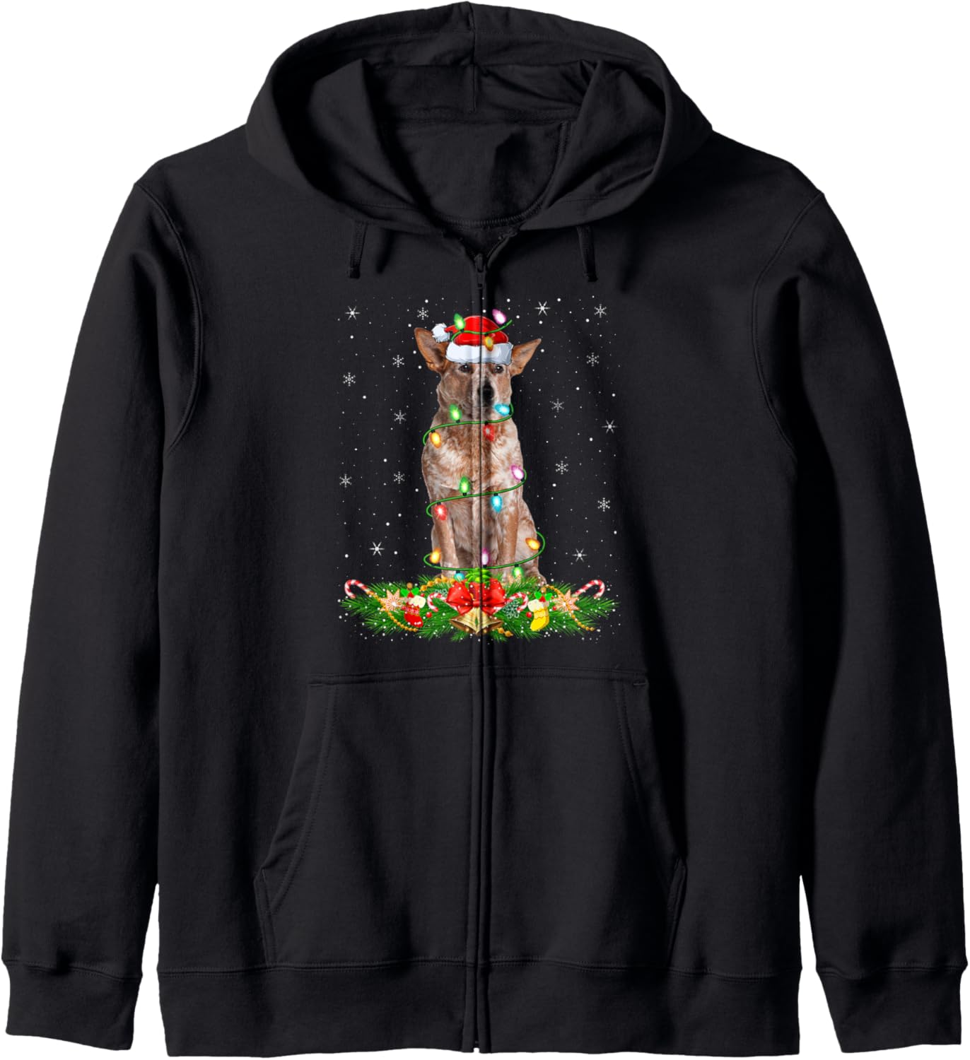 Australian Cattle Dog Christmas Lights Funny Santa Hat Xmas Zip Hoodie