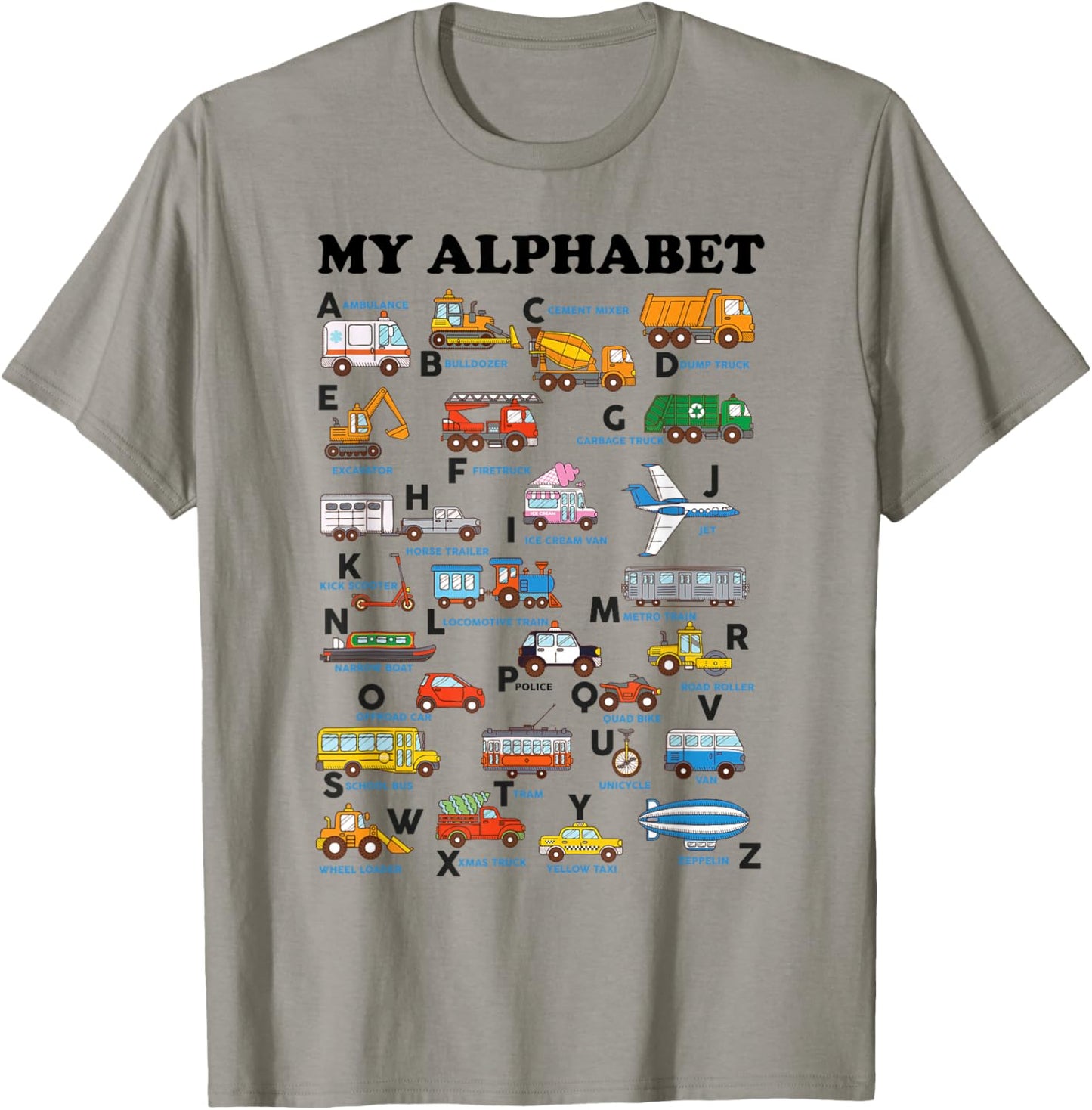 Alphabet Construction Shirt Vehicles ABC Learning Teaching T-Shirt