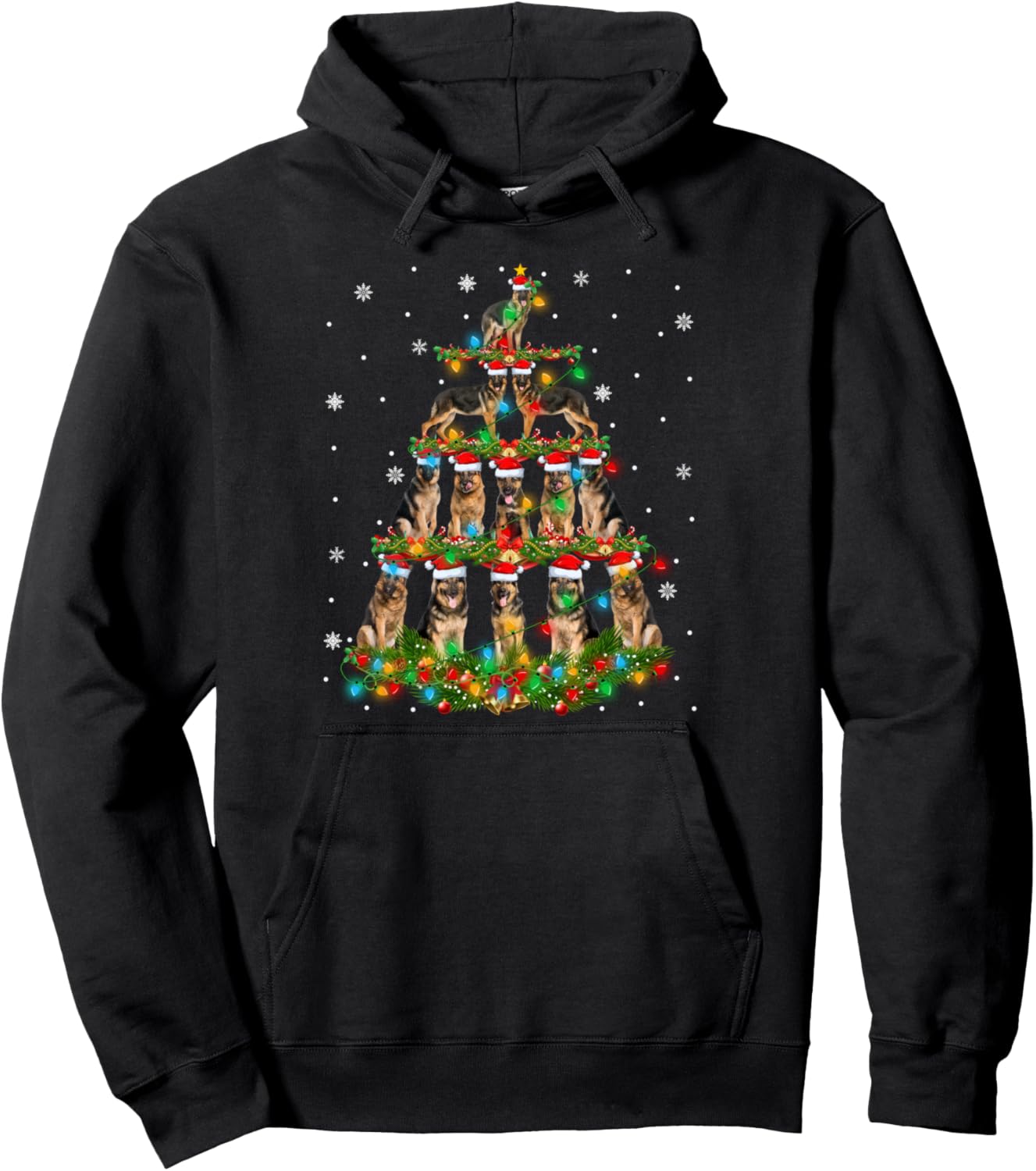German Shepherd Dog Christmas Tree Lights Holiday Santa Xmas Pullover Hoodie