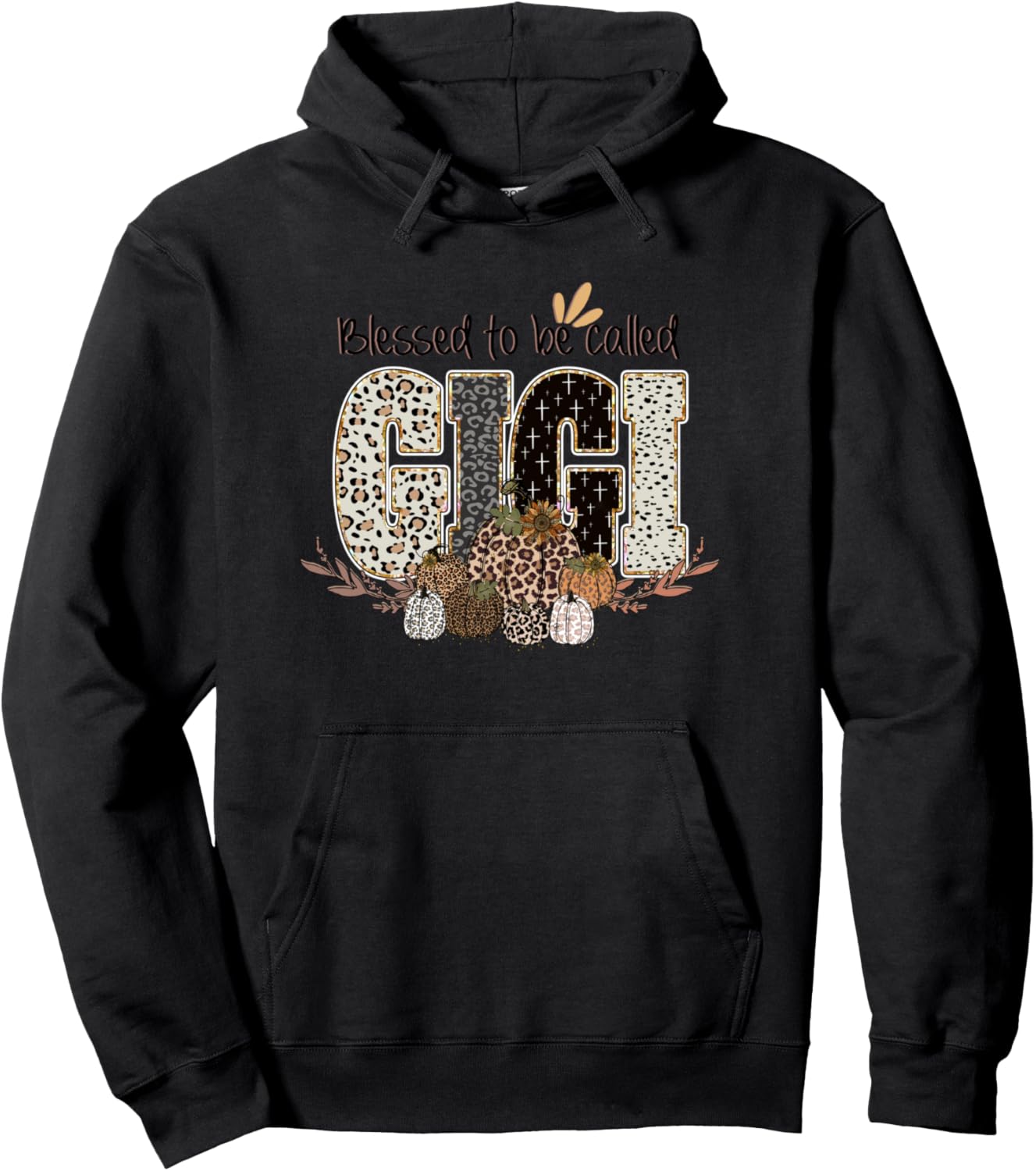 Gigi Blessed Leopard Print Pumpkins Autumn Thanksgiving Pullover Hoodie
