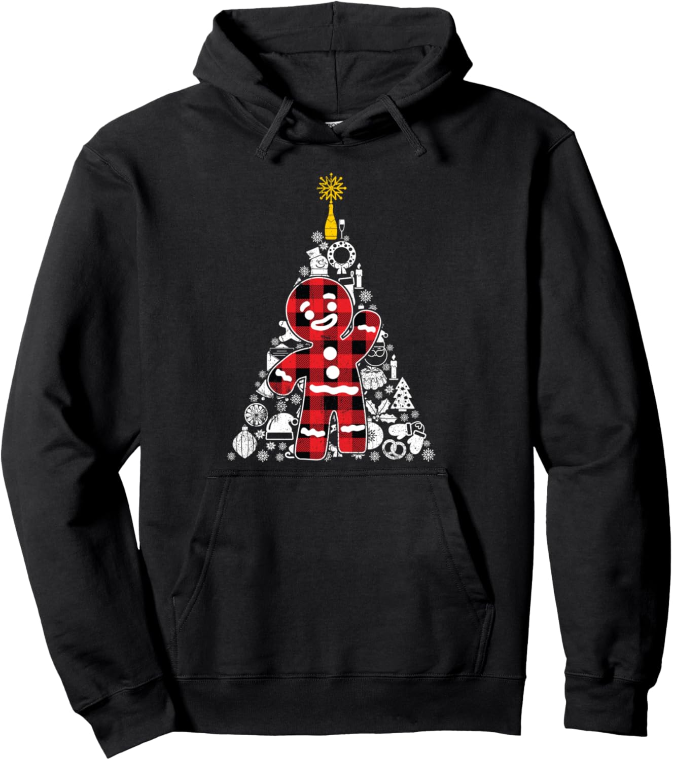 Gingerbread Man Red Plaid Christmas Tree Ornament Decor Xmas Pullover Hoodie