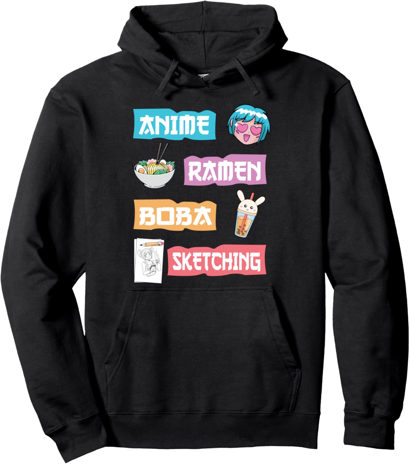 Anime Ramen Boba Sketching - Kawaii Anime Lover Merch Gift Pullover Hoodie
