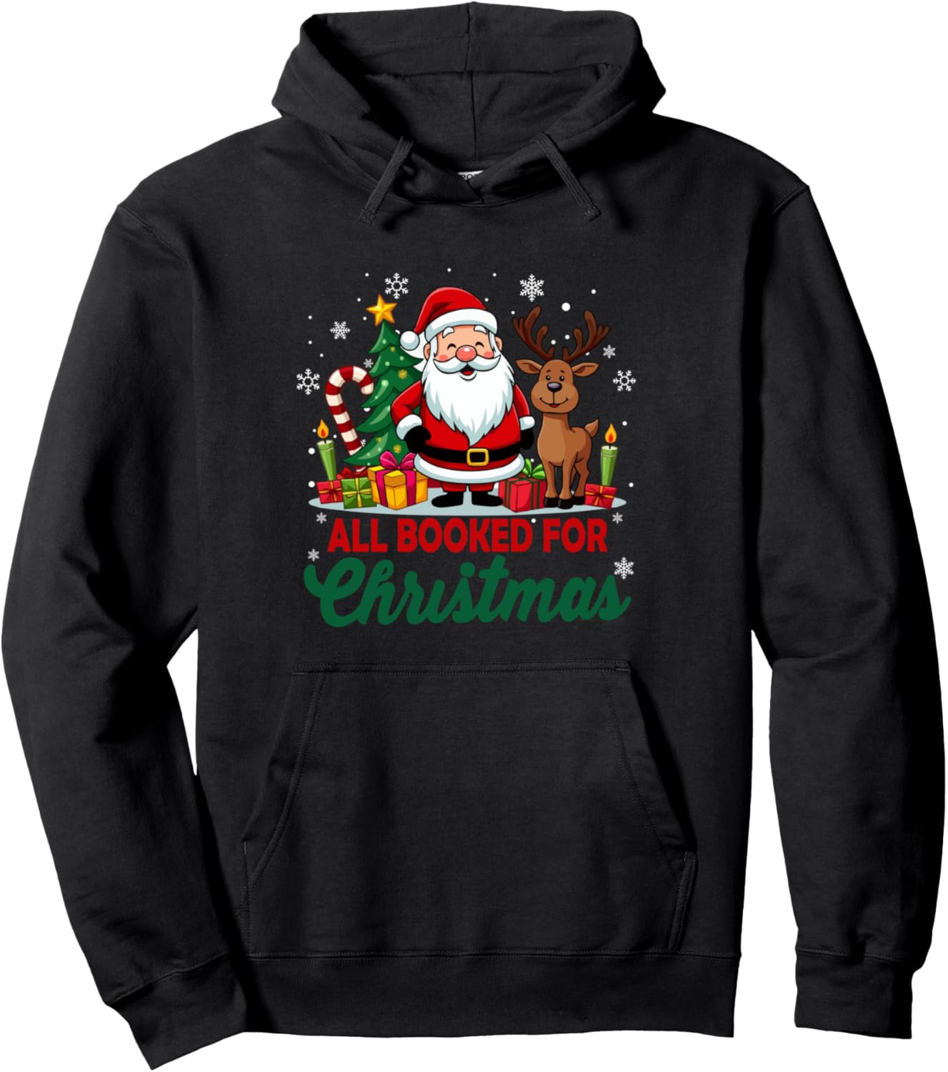All Booked for Christmas Santa & Reindeer Fun Pullover Hoodie