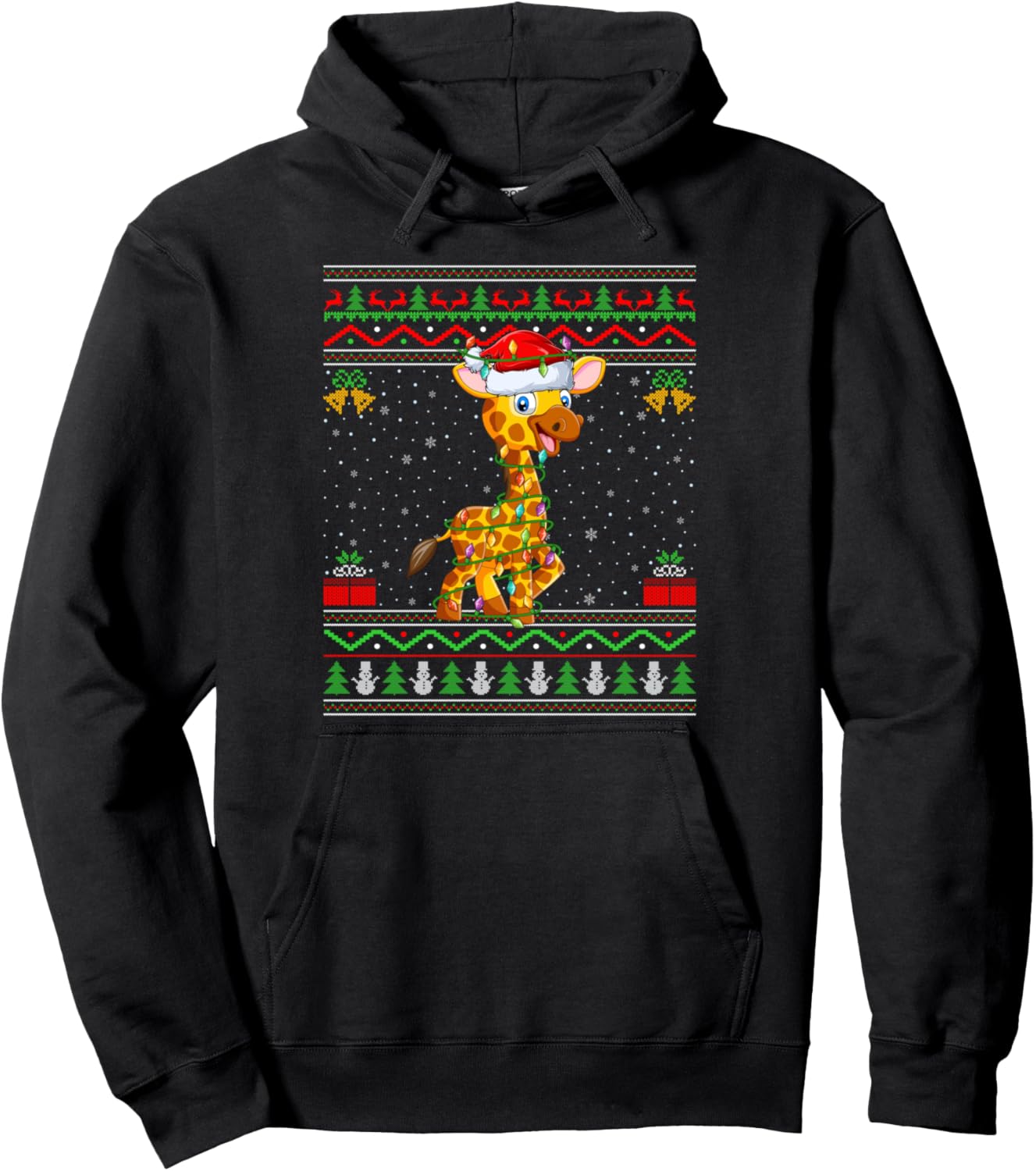 Giraffe Christmas Lights Santa Ugly Sweater Xmas Pullover Hoodie