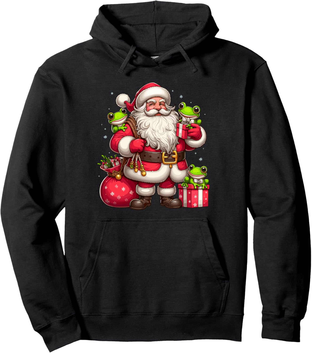 American Santa Claus Holding Frog Toad Present Xmas Pullover Hoodie