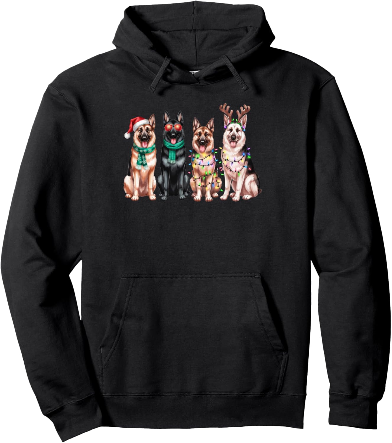 German Shepherd Reindeer Christmas Lights Dog Lover Xmas Pullover Hoodie