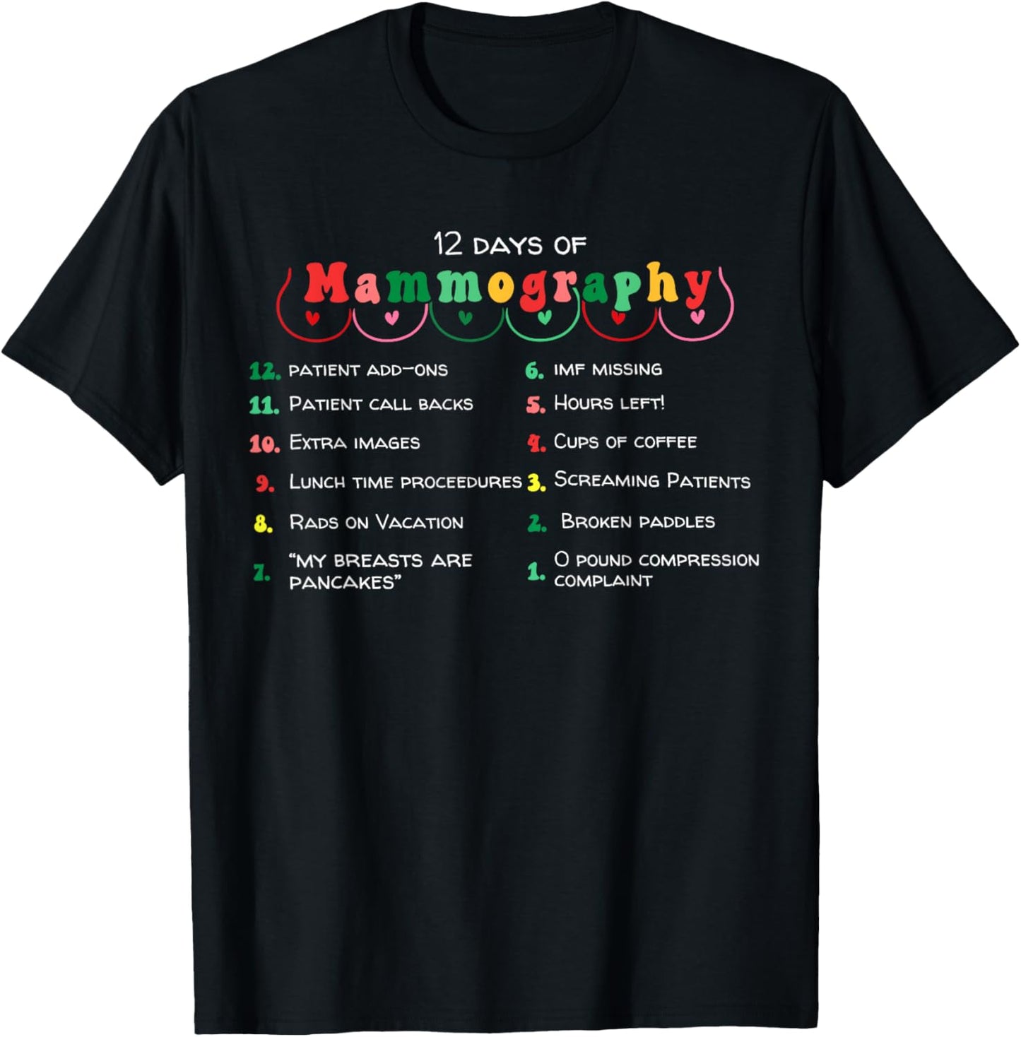 12 Days Of Mammography Mammo Technologist Christmas Pajamas T-Shirt