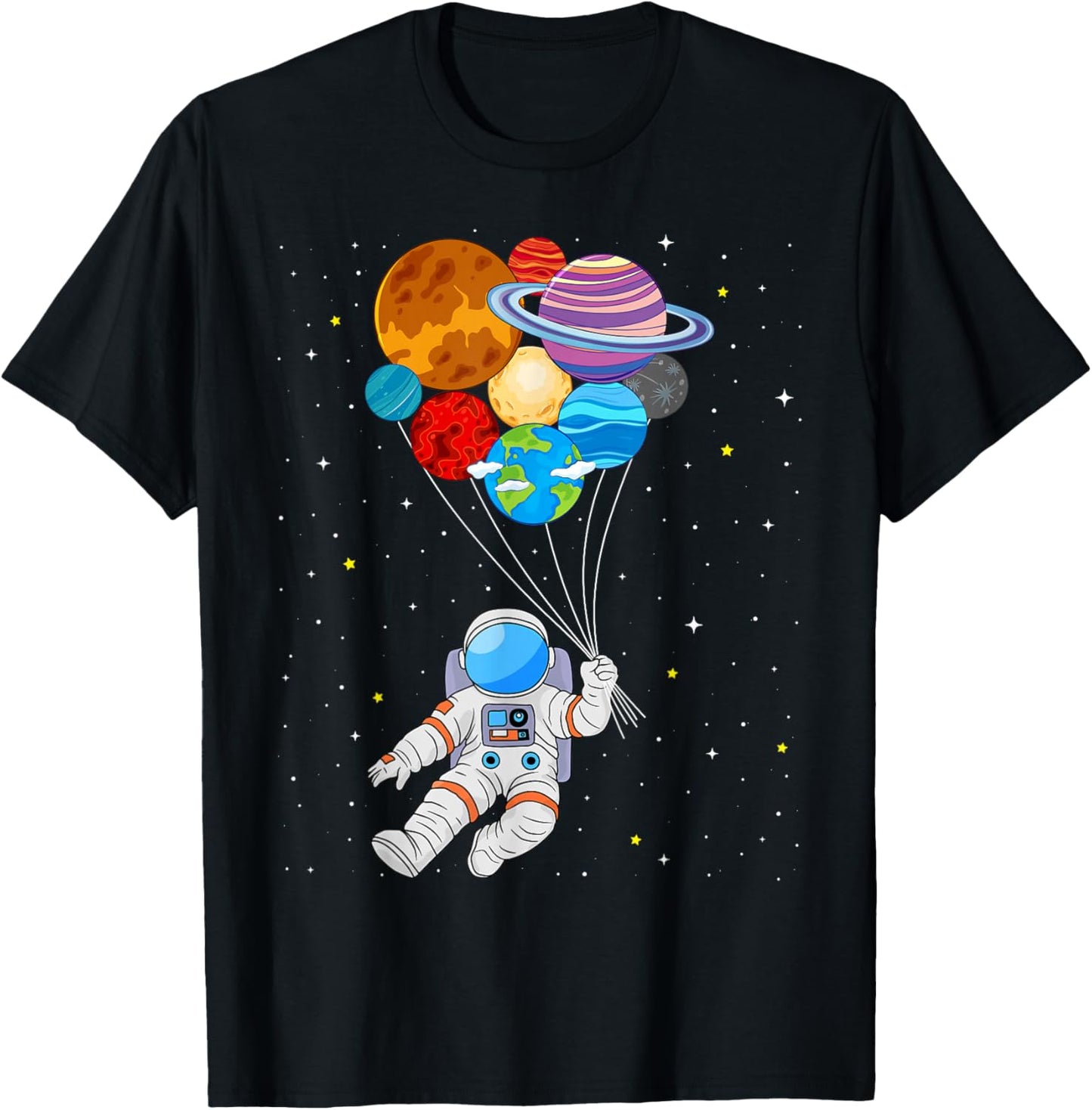 Astronaut Holding Planet Space Art for Boys Girls STEM Kids T-Shirt