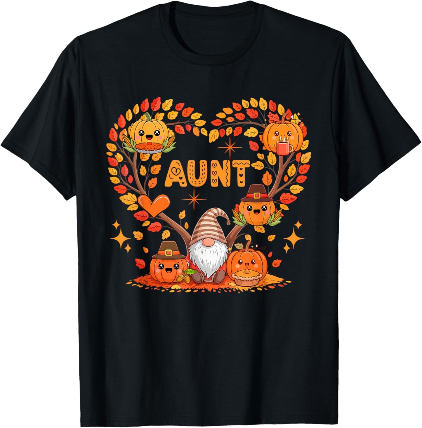 Aunt Thanksgiving Gnome Pupmkins Fall Tree Cute Heart T-Shirt