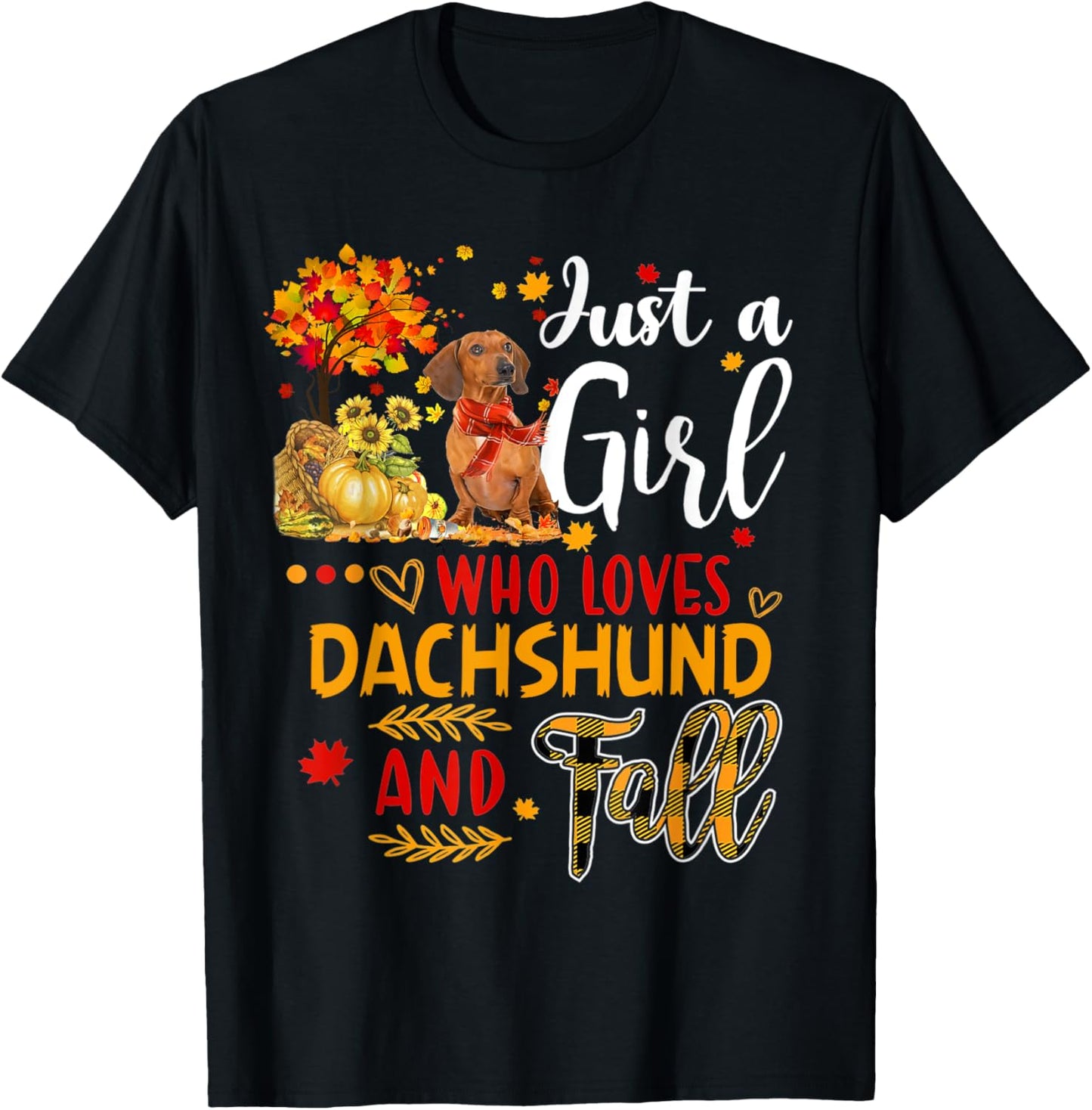 Autumn Tree Dachshund Thanksgiving Pumpkin Dog Fall Leaf T-Shirt