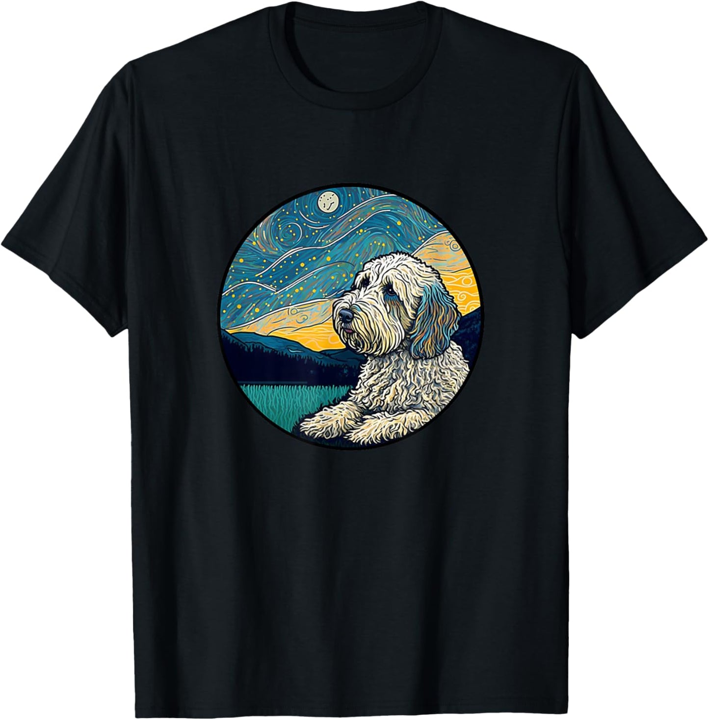 Aussiedoodle Starry Night Painting Dog Mom Dad Men Women Girls Kids T-Shirt