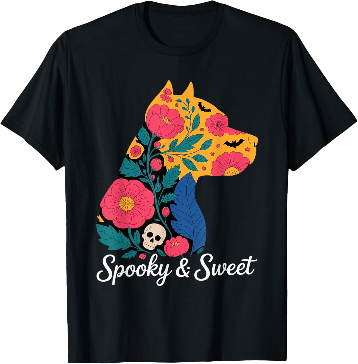 Artistic Floral Pitbull Halloween | Spooky & Sweet Dog Mom T-Shirt