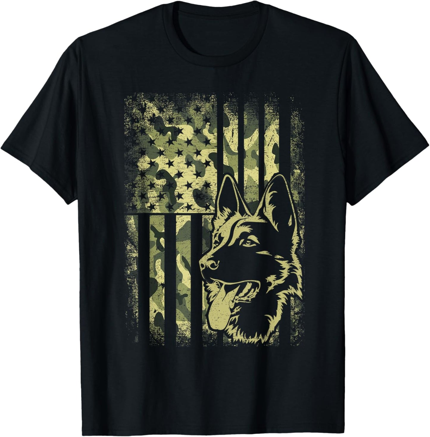 German Shepherd Dog Dad Camouflage American Flag T-Shirt