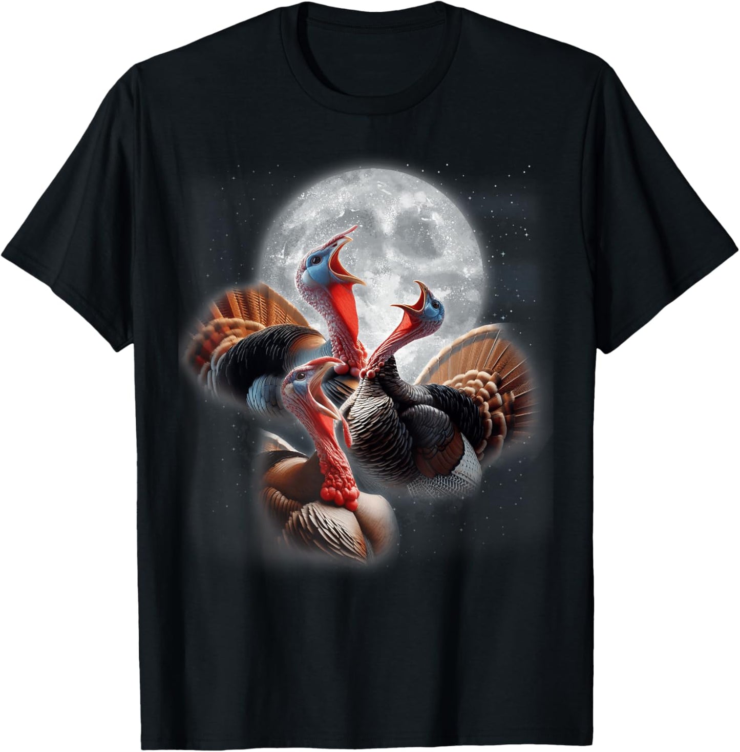 3 Turkeys Howling At The Moon Funny Turkey Hunting Lover T-Shirt