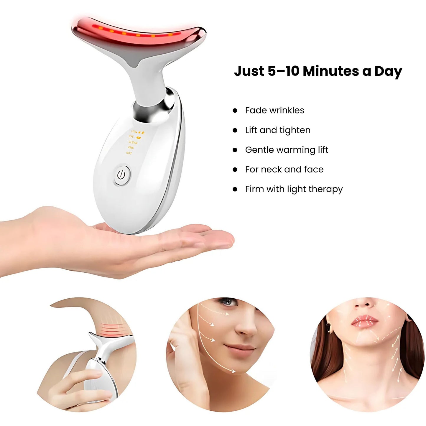 7-Color LED Facial Massager & Red Light Therapy Wand for Face and Neck