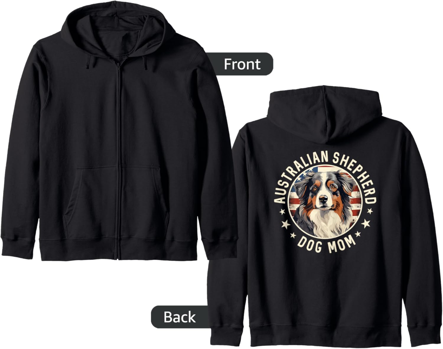 Aussie Dog American Flag, Australian Shepherd Dog Mom Zip Hoodie