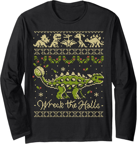 Ankylosaurus Dinosaur Christmas Sweater Long Sleeve T-Shirt