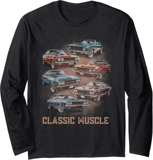 American Car Classic Muscle Car Vintage Novelty Retro Design Long Sleeve T-Shirt