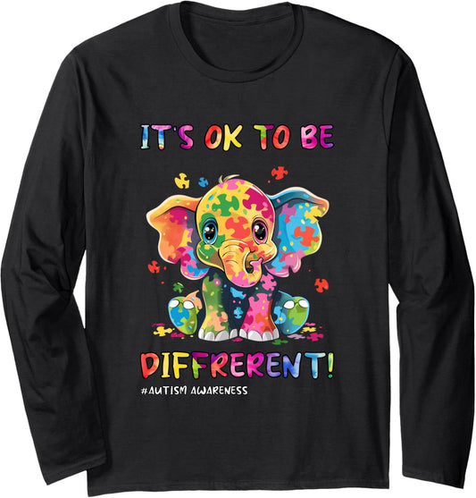 Autism Awareness Cute Elephant Animal Its Ok To Be Different Long Sleeve T-Shirt