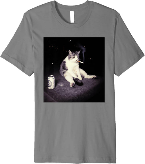 Cool Cat Smoking Cigarette Kitten Funny Pet Lover Humor Premium T-Shirt