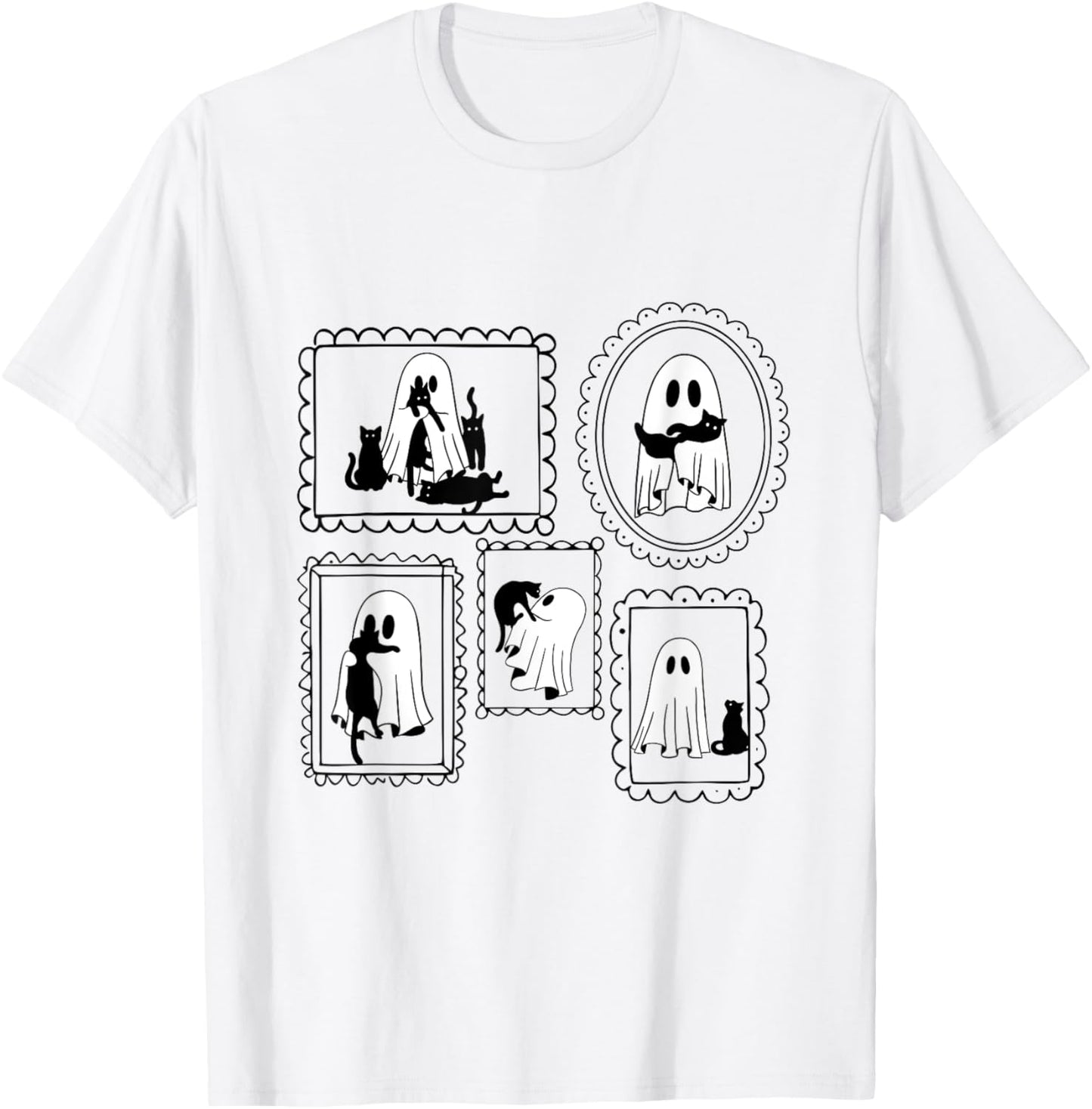 Ghost Holding Black Cat, Funny Ghost Spooky Season Halloween T-Shirt