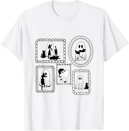 Ghost Holding Black Cat, Funny Ghost Spooky Season Halloween T-Shirt