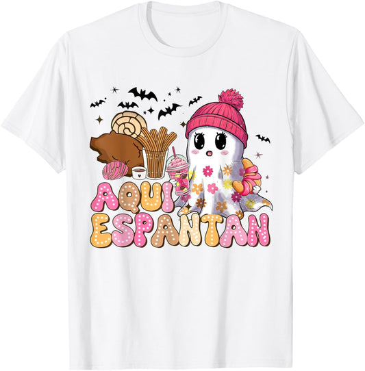 Aqui Espantan! Spooky Season, Funny Mexican Halloween Ghost T-Shirt