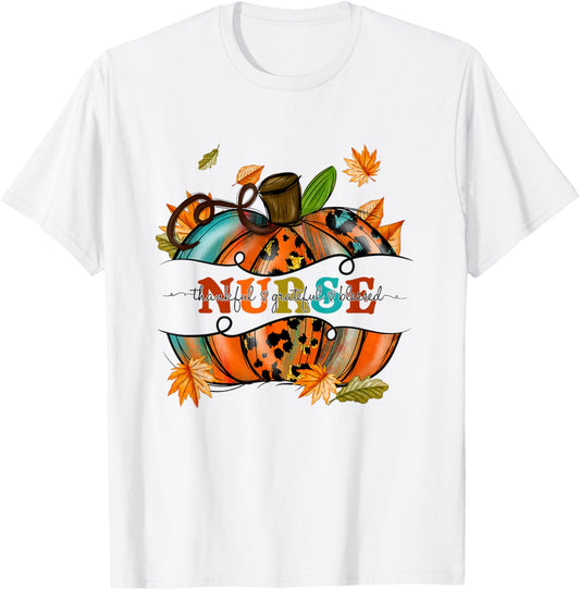 Autumn Fall Outfit Nurse Thankful Grateful Blessed Pumpkin T-Shirt