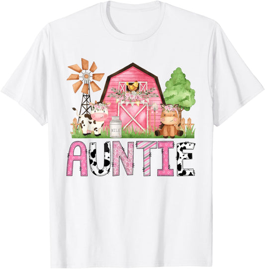 Auntie Pink Farm Animal Birthday Kids Matching Family T-Shirt