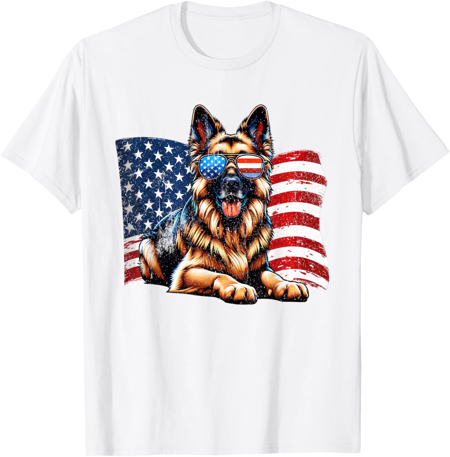 German Shepherd Dogs Lovers American Flag Pets Lover Vintage T-Shirt