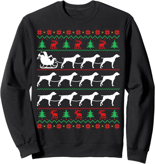 German Shorthaired Dog Pulls Santa Sleigh Christmas Xmas Sweatshirt