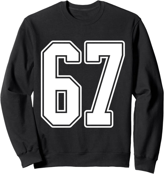 #67 White Outline Number 67 Sports Fan Jersey Style Sweatshirt