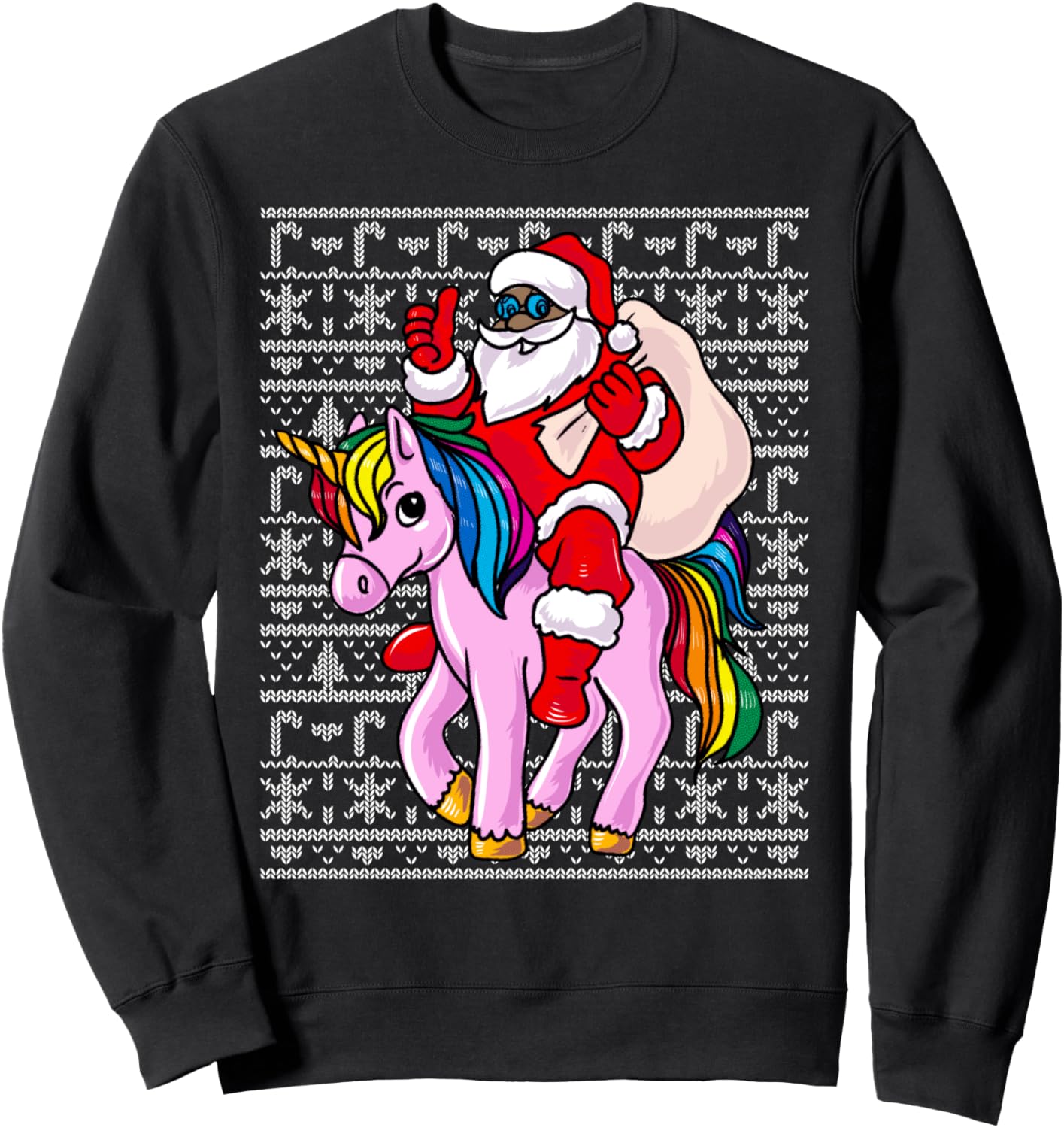 African American Santa Pink Unicorn Ugly Christmas Sweatshirt