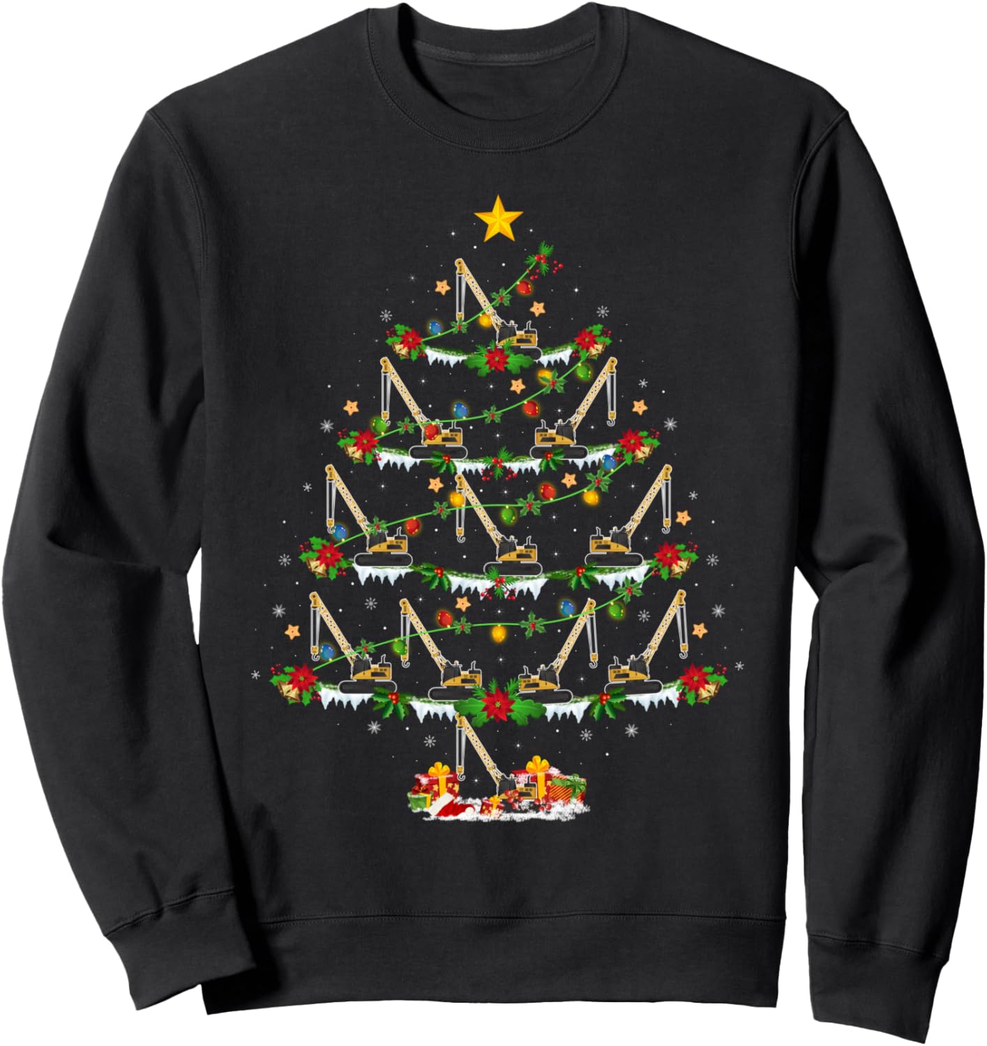 Funny Xmas Lighting Santa Construction Crane Christmas Tree Sweatshirt