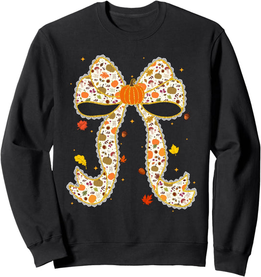 Autumn Fall Lace Coquette Bow Pumpkin Women Thanksgiving Sweatshirt