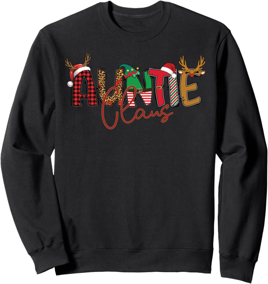 Auntie Claus Santa Reindeer Leopard Plaid Matching Family Sweatshirt