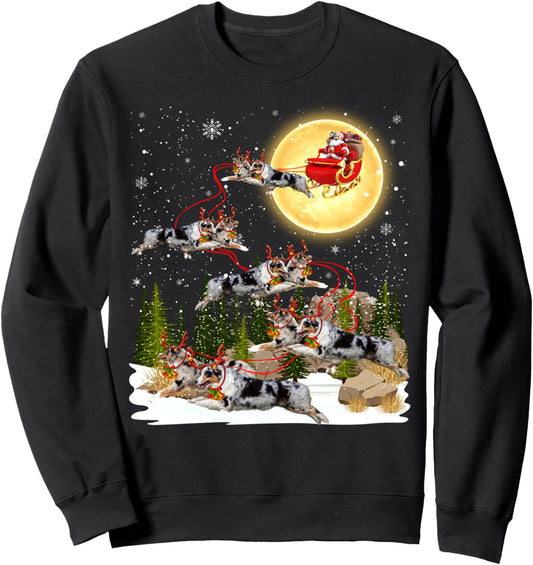 Australian Shepherd Reindeer Christmas Dog Riding Santa Xmas Sweatshirt