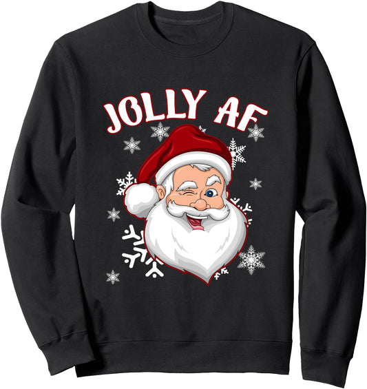 "JOLLY AF" Funny Naughty Winking Santa Claus Sweatshirt