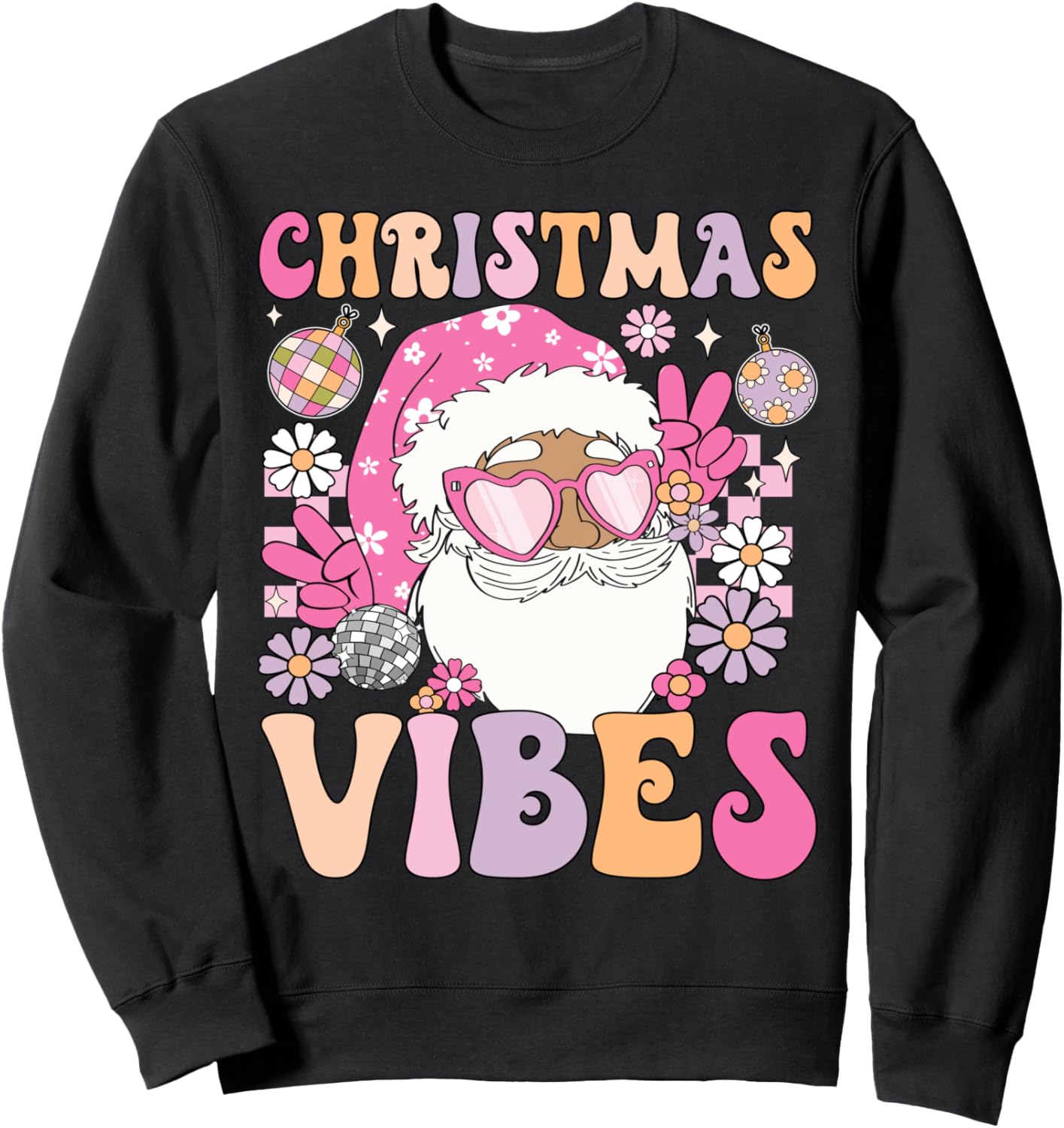 Pink Christmas Vibes Retro Santa Disco Groovy Xmas Sweatshirt
