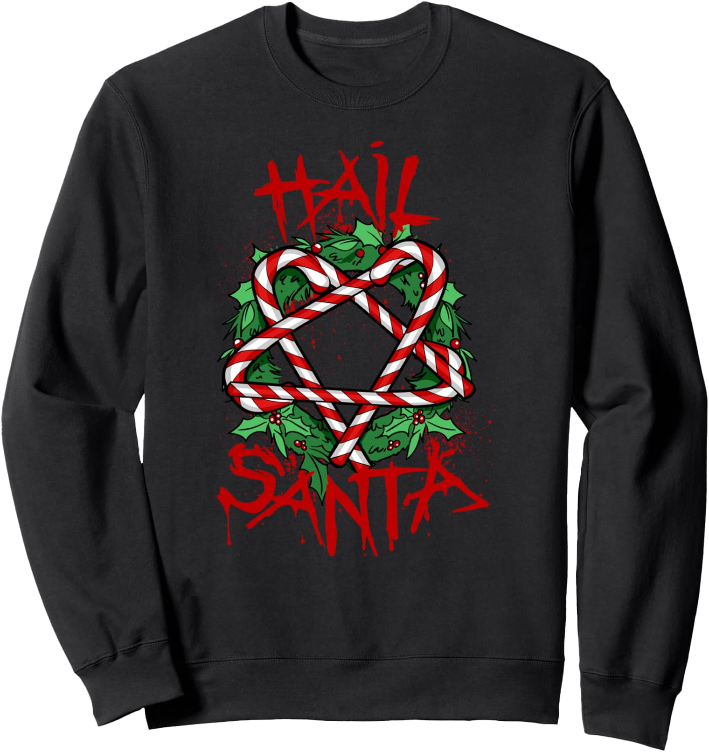 All Hail Gift Candy Cane 666 Goth Christmas Satanic Santa Sweatshirt