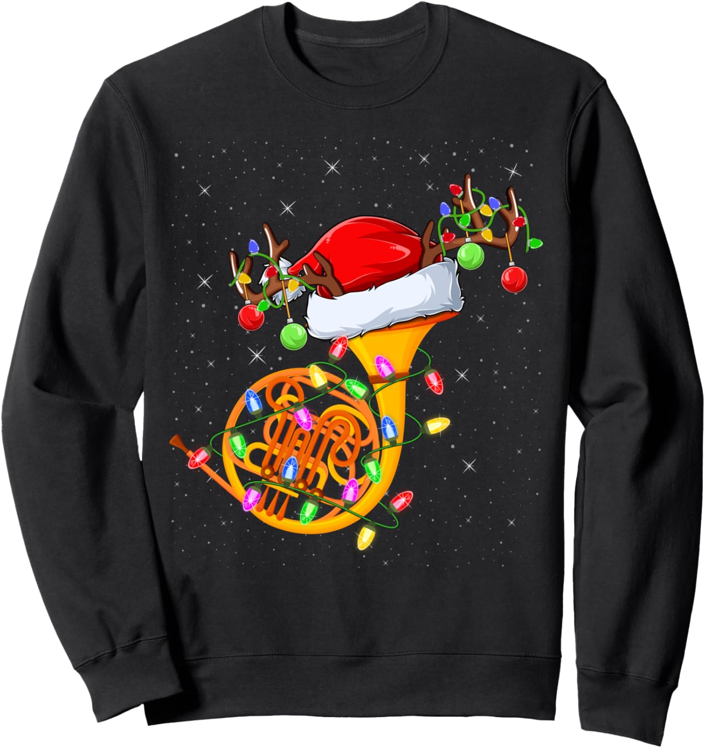 French Horn Lover Xmas Lighting Santa French Horn Christmas Sweatshirt