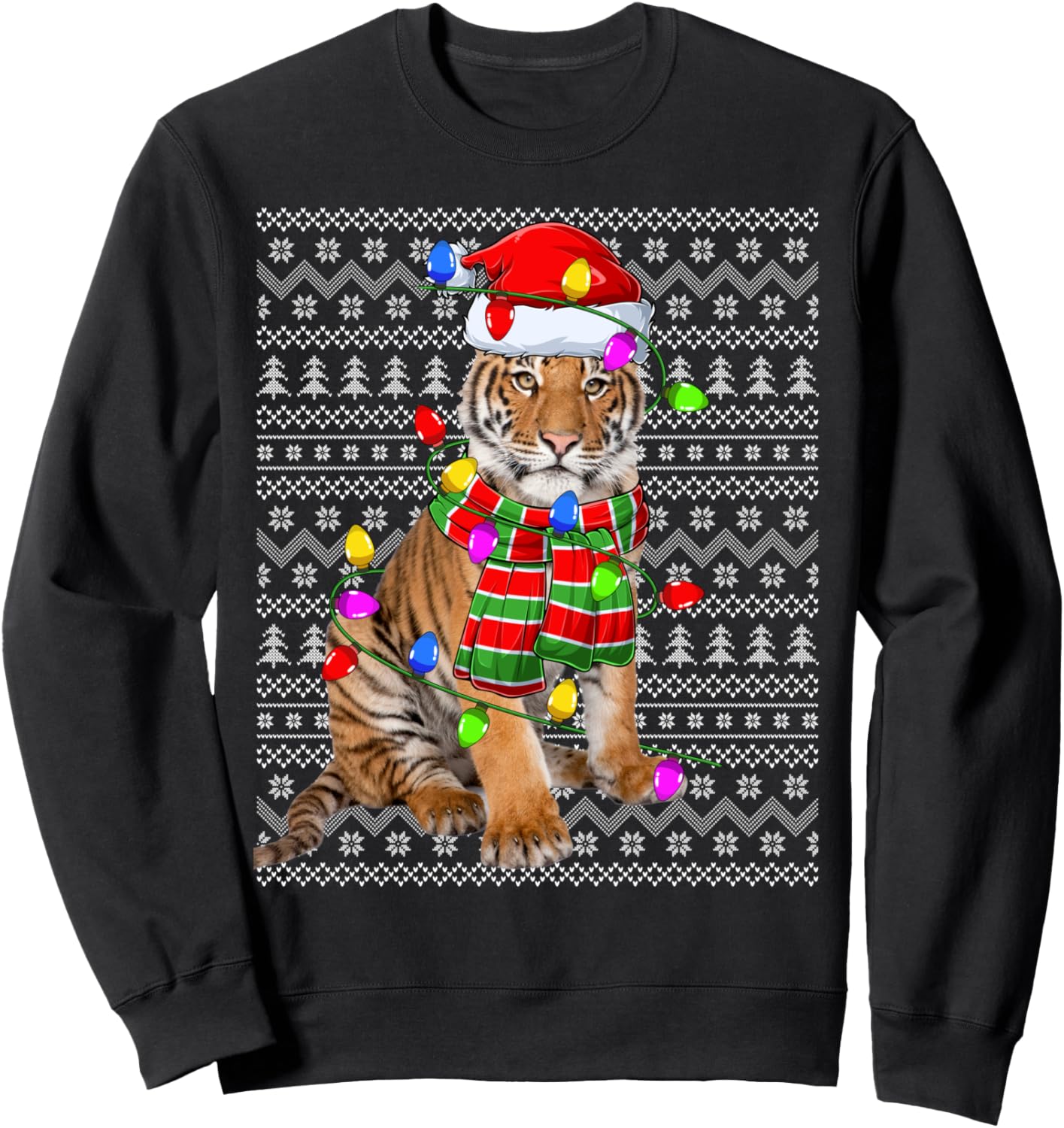 Tiger Ugly Xmas Sweater Lighting Santa Tiger Christmas Sweatshirt
