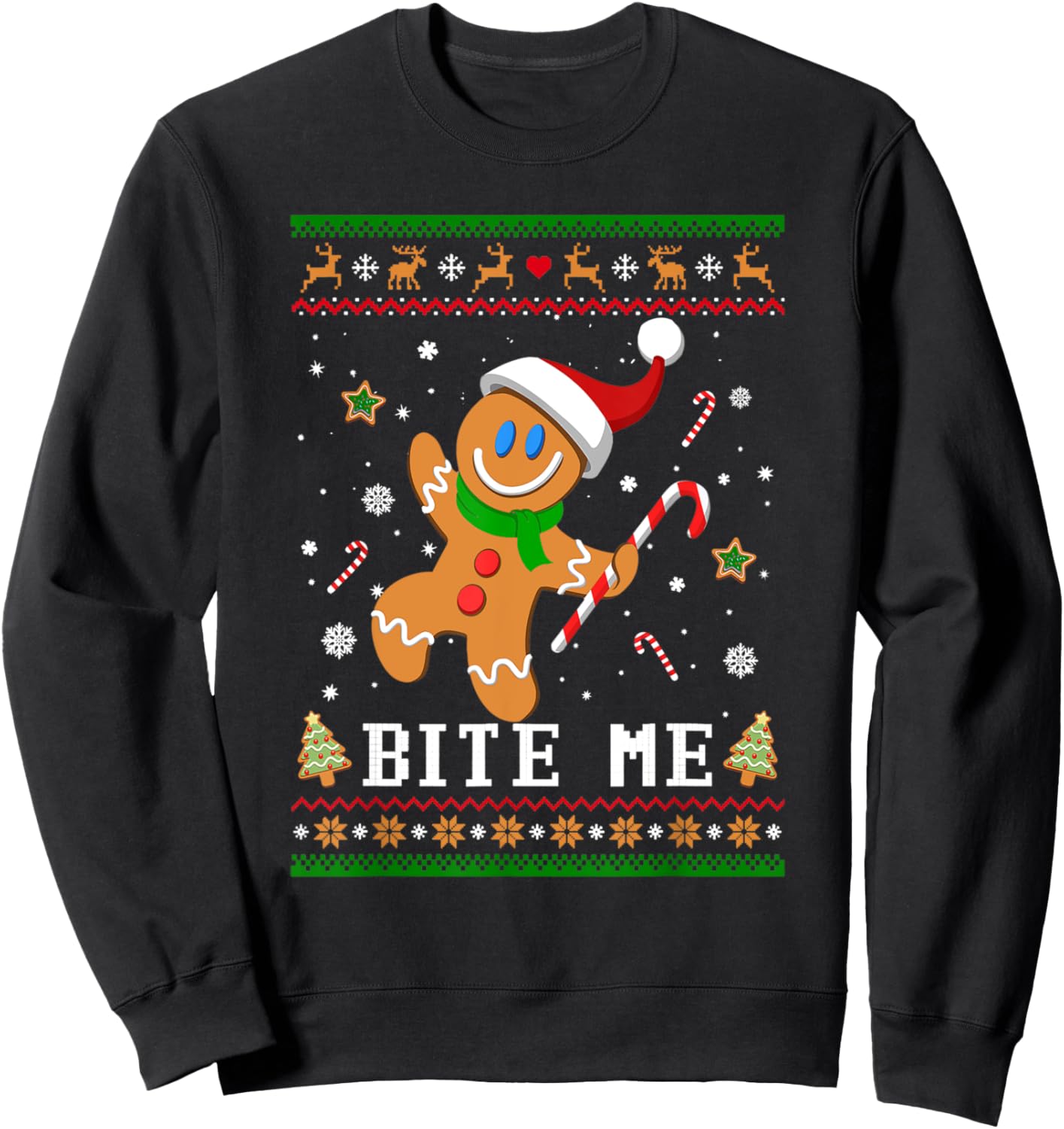 Gingerbread Man Bite Me A Funny Naughty Ugly Christmas Sweatshirt