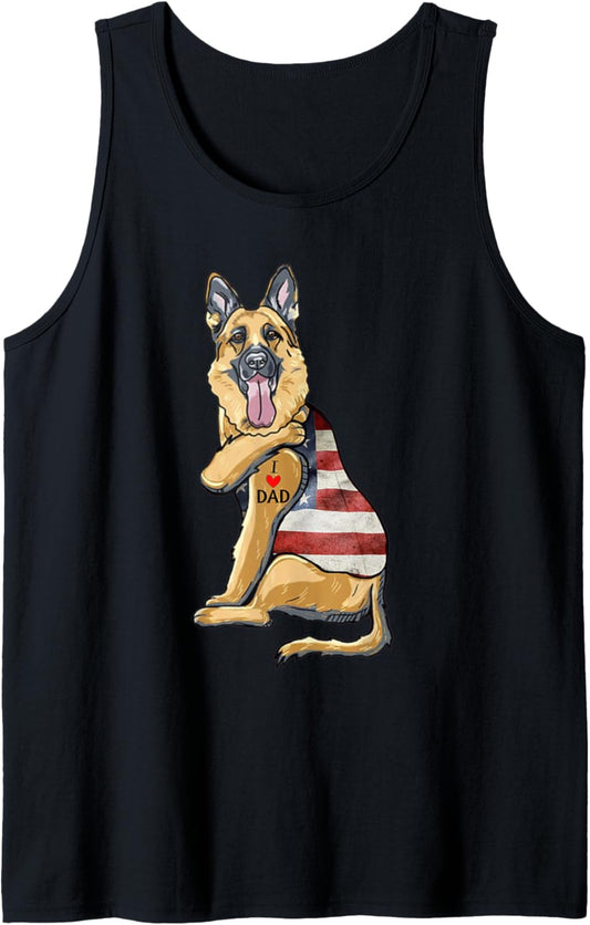 German Shepherd Tattoo Dog I Love Dad Fathers Day Tank Top